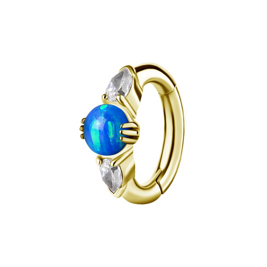 18k gold plated CoCr belly clicker ring w. opal and zirconia